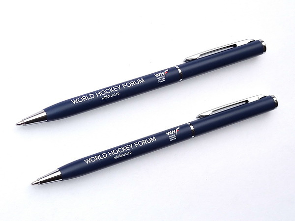Синие металлические ручки с логотипом WHF
