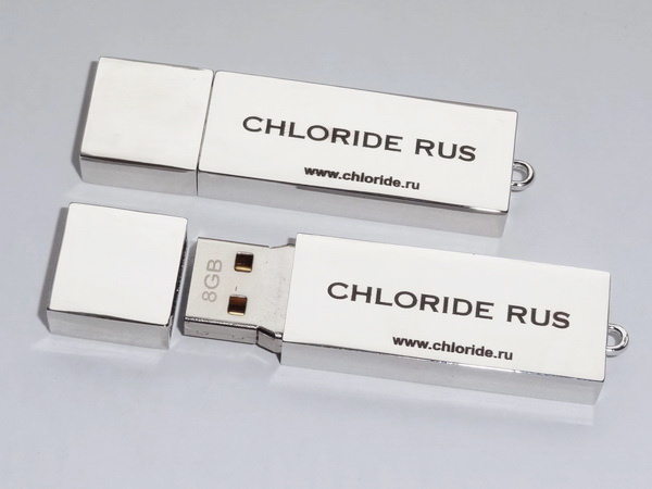 Хромированные флешки с логотипом Chloride rus