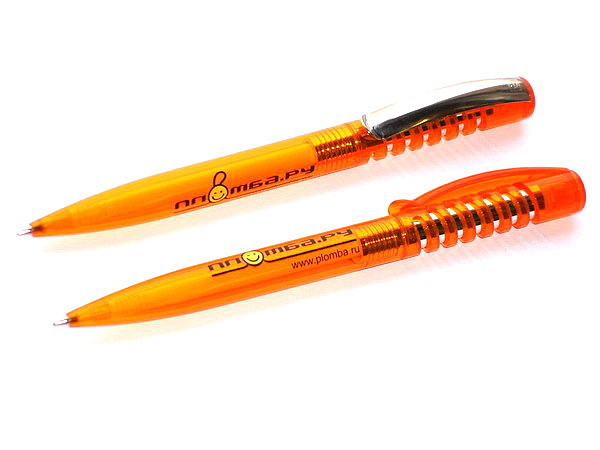 Ручки оранжевые пластиковые с логотипом интернет-магазина Пломб